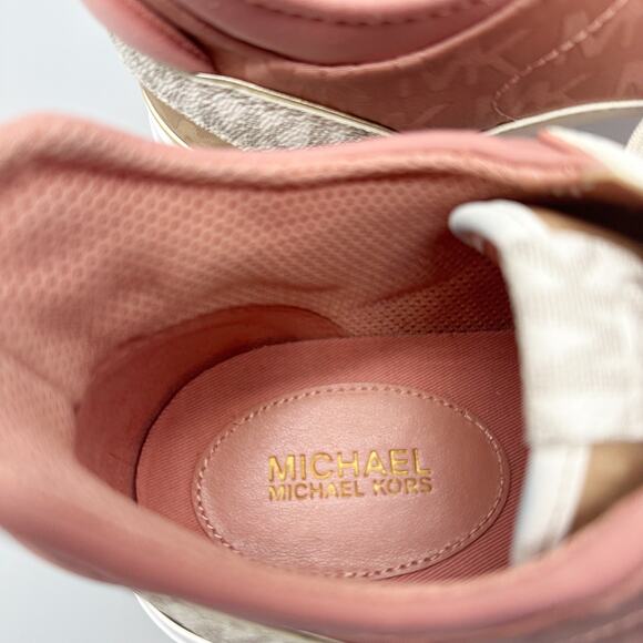 Michael Kors Muse Mixed-Media Trainers Pink Logo Canvas Sneakers Size 9 - Picture 8 of 10